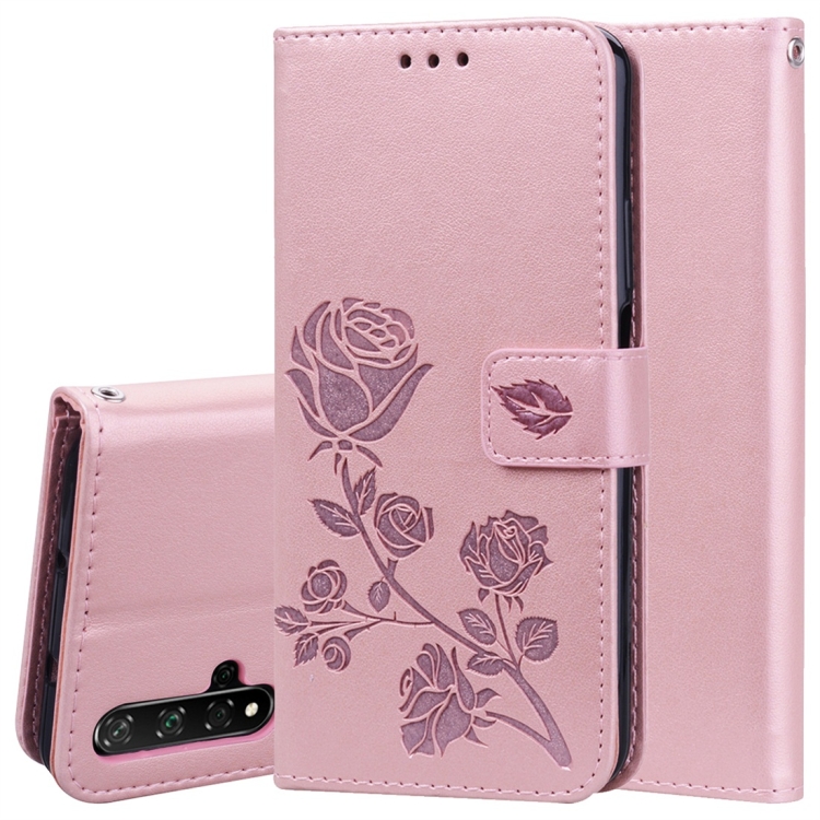 

Rose Embossed Horizontal Flip PU Leather Case with Holder & Card Slots & Wallet for Huawei Honor 20(Rose Gold)