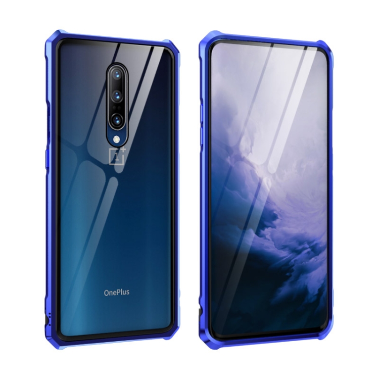 

Buckle Series Metal Frame + Tempered Glass Protective Case for OnePlus 7 Pro(Blue-Purple)