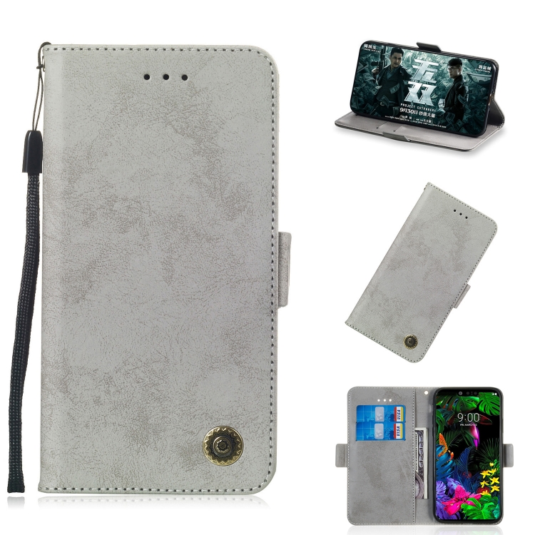 

Multifunctional Horizontal Flip Retro Leather Case with Card Slot & Holder for LG V40 ThinQ(Grey)