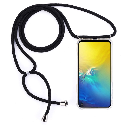 

Four-Corner Anti-Fall Transparent TPU Mobile Phone Case With Lanyard for Galaxy S10e(Black)