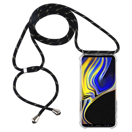 

Four-Corner Anti-Fall Trasparent TPU Mobile Phone Case With Lanyard for Galaxy Note 9(Black Gold)