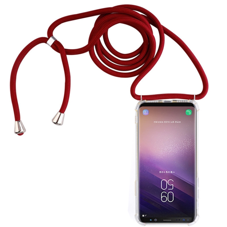 

Four-Corner Anti-Fall Trasparent TPU Mobile Phone Case With Lanyard for Galaxy S8(Red)