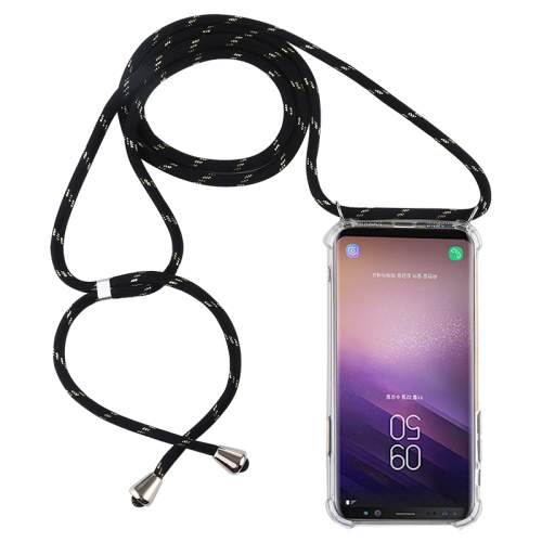 

Four-Corner Anti-Fall Transparent TPU Mobile Phone Case With Lanyard for Galaxy S8(Black Gold)