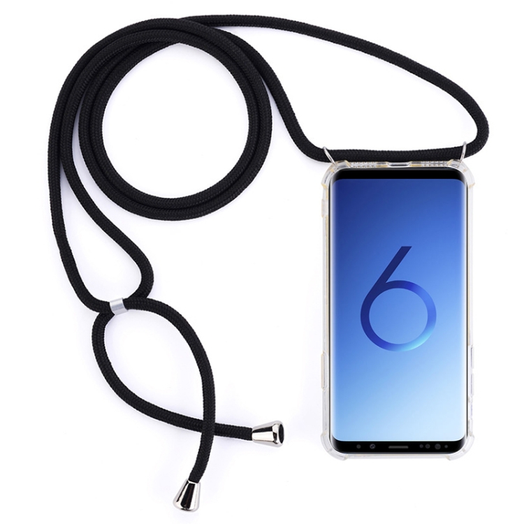

Four-Corner Anti-Fall Trasparent TPU Mobile Phone Case With Lanyard for Galaxy S9+(Black)