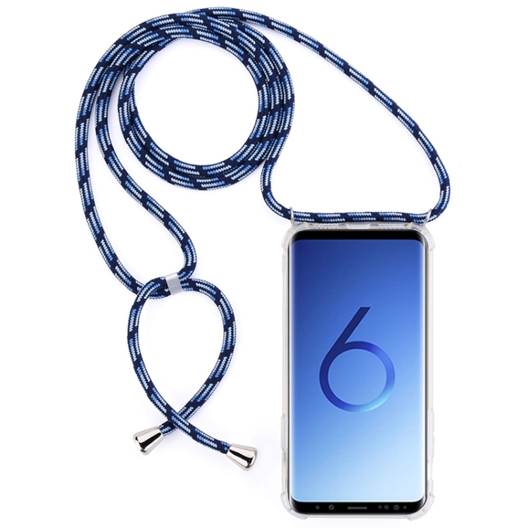 

Four-Corner Anti-Fall Trasparent TPU Mobile Phone Case With Lanyard for Galaxy S9+(Black Blue)