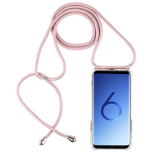 

Four-Corner Anti-Fall Transparent TPU Mobile Phone Case With Lanyard for Galaxy S9+(Rose Gold)