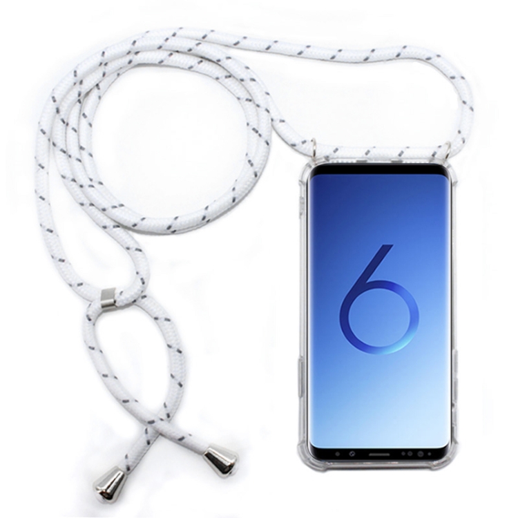 

Four-Corner Anti-Fall Trasparent TPU Mobile Phone Case With Lanyard for Galaxy S9+(White Grey)