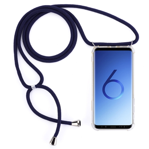 

Four-Corner Anti-Fall Trasparent TPU Mobile Phone Case With Lanyard for Galaxy S9+(Dark Blue)