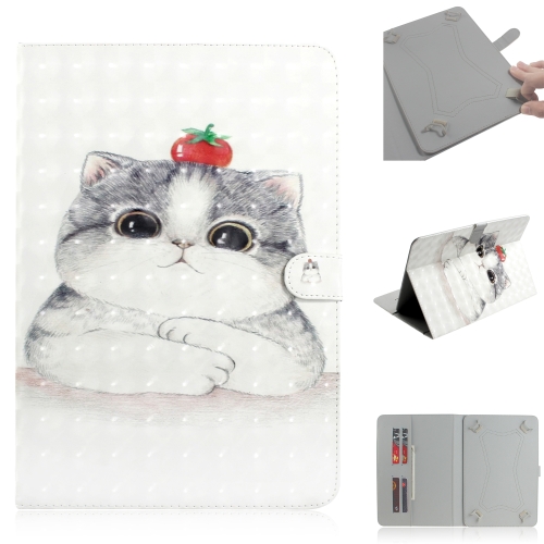 

3D Colored Drawing Universal Horizontal Flip Leather Case, with Holder & Card Slot & Wallet for 10 inch Tablet PC(Cute Cat)