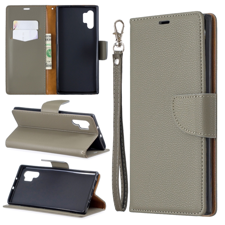 

Litchi Texture Pure Color Horizontal Flip PU Leather Case with Holder & Card Slots & Wallet & Lanyard for Galaxy Note10+(Grey)