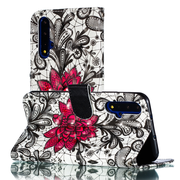 

3D Painted Horizontal Flip PU Leather Case with Holder & Card Slots & Wallet & Photo Frame For Huawei Honor 20(Lace Flower)