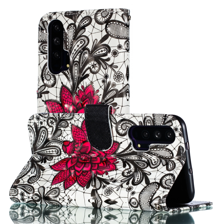 

3D Painted Horizontal Flip PU Leather Case with Holder & Card Slots & Wallet & Photo Frame For Huawei Honor 20 Pro(Lace Flower)