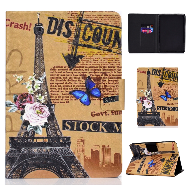 

Colored Drawing Universal Voltage Craft Cloth TPU Protective Case, with Holder & Sleep / Wake-up Function & Card Slots(Eiffel Tower)