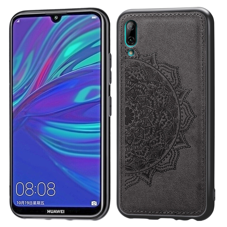 

Embossed Mandala Pattern Magnetic PC + TPU + Fabric Shockproof Case for Huawei Y7 (2019) without Fingerprint Hole(Black)