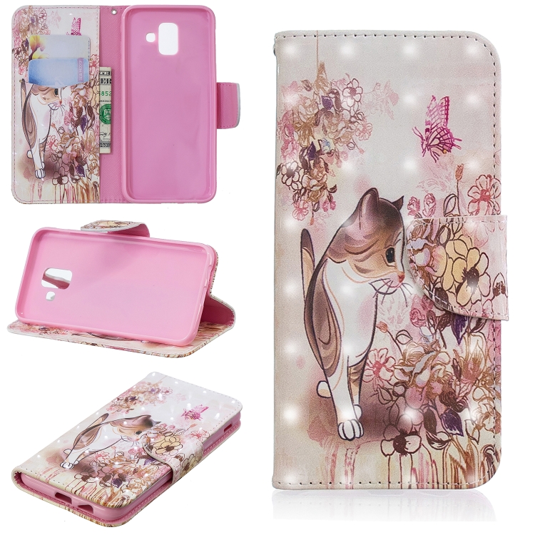 

3D Colored Drawing Horizontal Flip Leather Case with Holder & Card Slots & Wallet For Galaxy A6 (2018)(Cat)