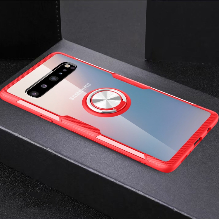

Transparent TPU Protective Case with 360 Degree Magnetic Rotation Holder For Galaxy S10 5G(Red)