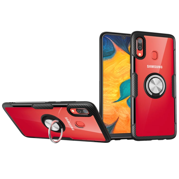 

Transparent TPU Protective Case with 360 Degree Magnetic Rotation Holder For Galaxy A30(Silver+Black)