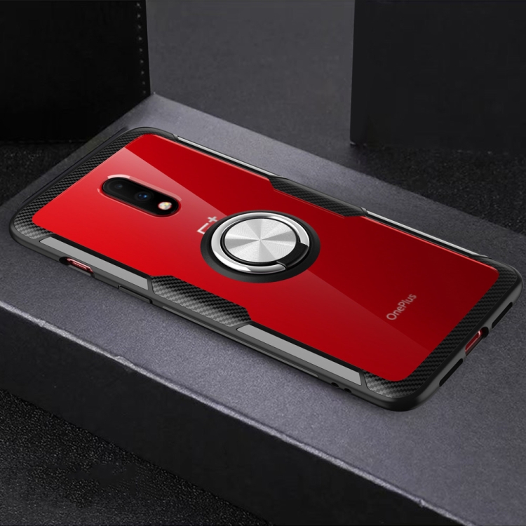 

Shockproof Transparent Protective Case with 360 Degree Magnetic Rotation Holder For OnePlus 7(Silver+Black)