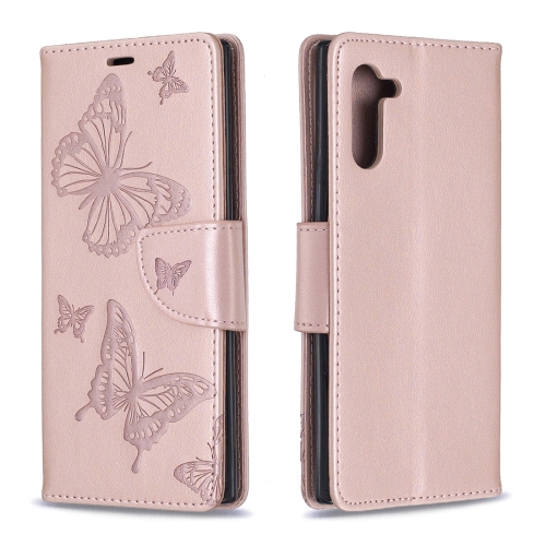 

Two Butterflies Embossing Pattern Horizontal Flip Leather Case with Holder & Card Slot & Wallet & Lanyard for Galaxy Note10(Rose Gold)