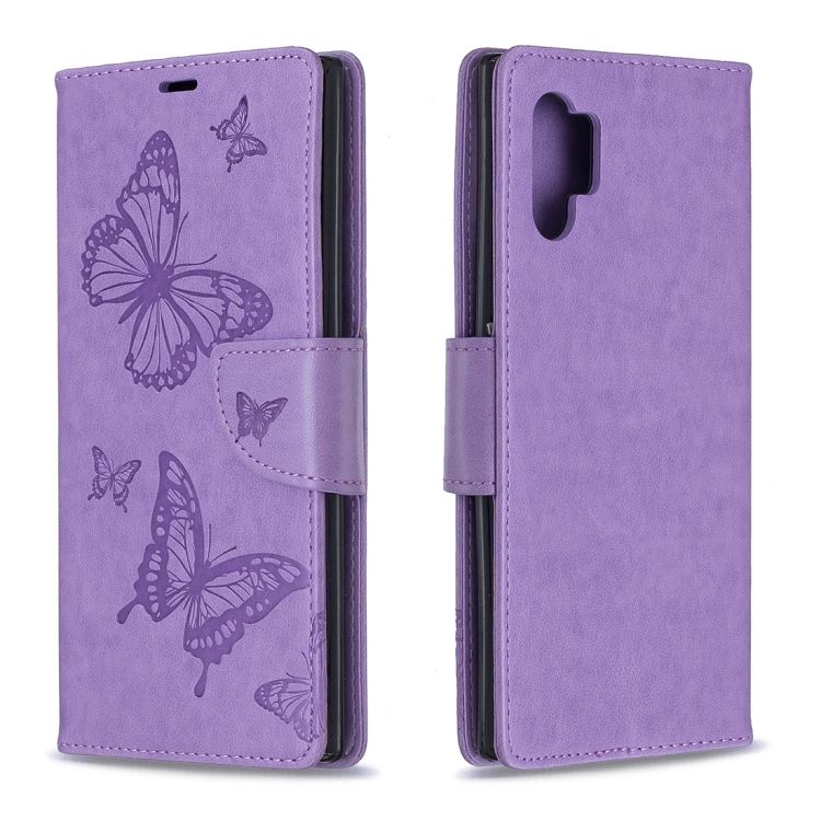 

Two Butterflies Embossing Pattern Horizontal Flip Leather Case with Holder & Card Slot & Wallet & Lanyard for Galaxy Note10+(Purple)