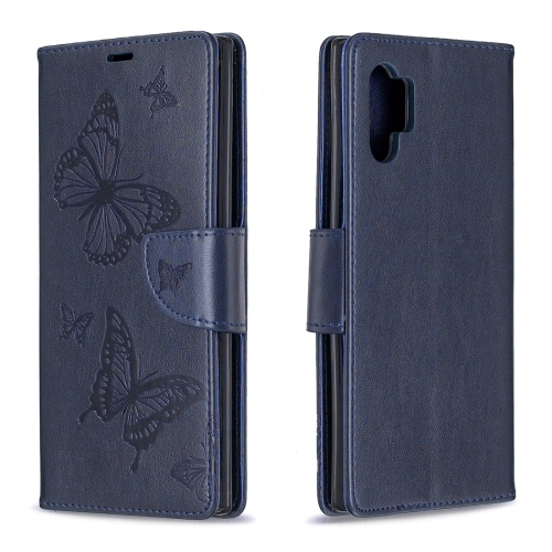 

Two Butterflies Embossing Pattern Horizontal Flip Leather Case with Holder & Card Slot & Wallet & Lanyard for Galaxy Note10+(Dark Blue)