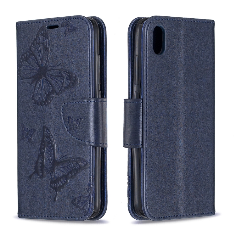 

Two Butterflies Embossing Pattern Horizontal Flip Leather Case with Holder & Card Slot & Wallet & Lanyard for Xiaomi Redmi 7A(Dark Blue)