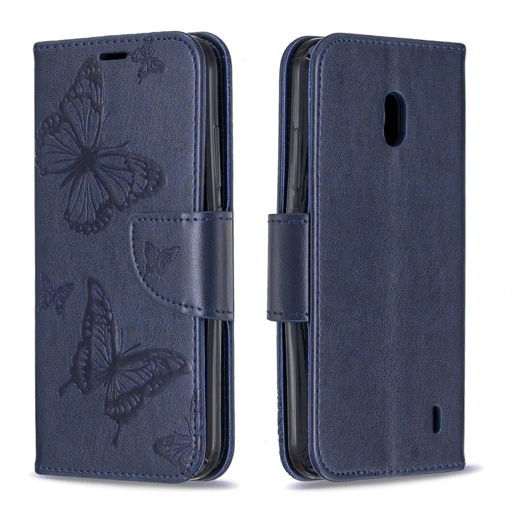 

Two Butterflies Embossing Pattern Horizontal Flip Leather Case with Holder & Card Slot & Wallet & Lanyard for Nokia 2.2(Dark Blue)