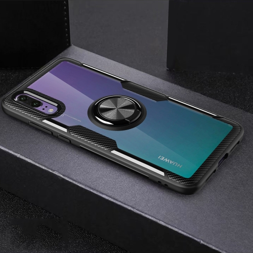 

Scratchproof TPU + Acrylic Ring Bracket Protective Case For Huawei P20(Black)