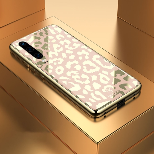 

Leopard Pattern Electroplating Soft Frame Plexiglass Mirror Protective Case For Huawei P30(Champagne Gold)