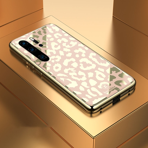 

Leopard Pattern Electroplating Soft Frame Plexiglass Mirror Protective Case For Huawei P30 Pro(Champagne Gold)
