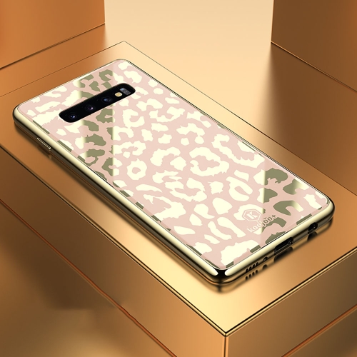 

Leopard Pattern Electroplating Soft Frame Plexiglass Mirror Protective Case For Galaxy S10(Champagne Gold)