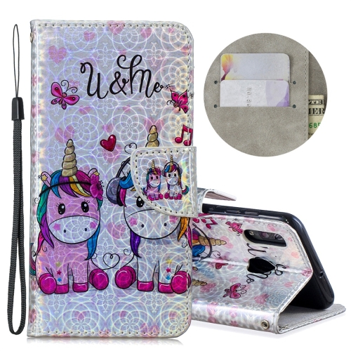 

Dazzle Laser Coloured Drawing Horizontal Flip Leather Case with Holder & Card Slots & Wallet & Lanyard for Galaxy A20 / A30(Two Unicorns)