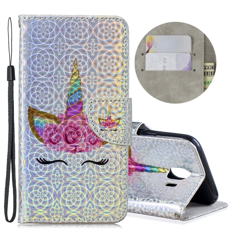 

Dazzle Laser Coloured Drawing Horizontal Flip Leather Case with Holder & Card Slots & Wallet & Lanyard for Galaxy J4 (2018)(Eyelash Unicorn)