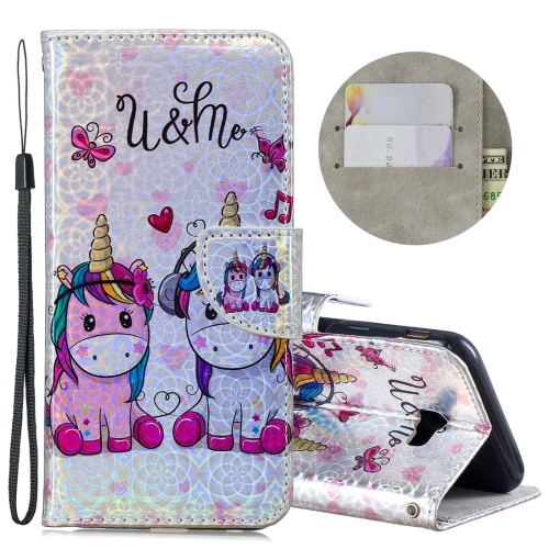 

Dazzle Laser Coloured Drawing Horizontal Flip Leather Case with Holder & Card Slots & Wallet & Lanyard for Galaxy J4 Plus(Two Unicorns)