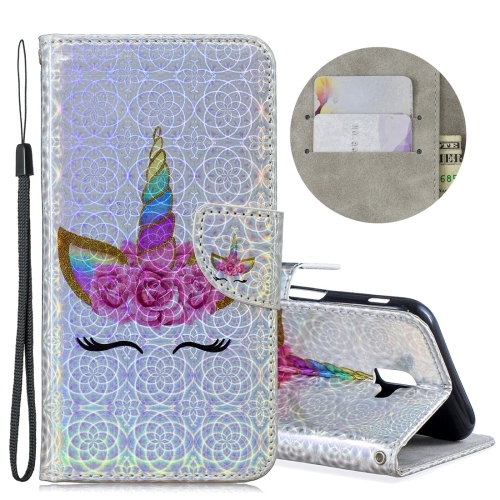 

Dazzle Laser Coloured Drawing Horizontal Flip Leather Case with Holder & Card Slots & Wallet & Lanyard for Galaxy J6 Plus(Eyelash Unicorn)