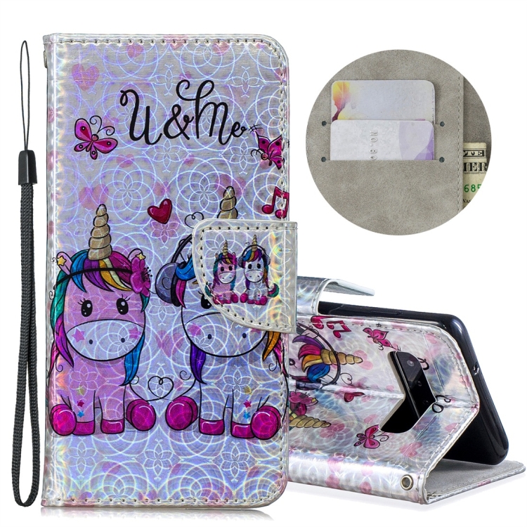 

Dazzle Laser Coloured Drawing Horizontal Flip Leather Case with Holder & Card Slots & Wallet & Lanyard for Galaxy S10(Two Unicorns)