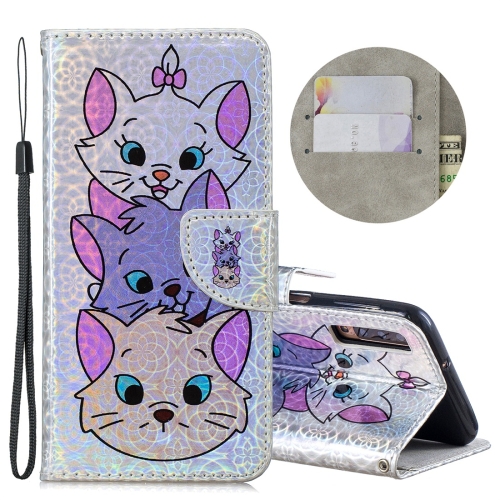 

Dazzle Laser Coloured Drawing Horizontal Flip Leather Case with Holder & Card Slots & Wallet & Lanyard for for Galaxy A7 (2018) / A750(Three Cats)