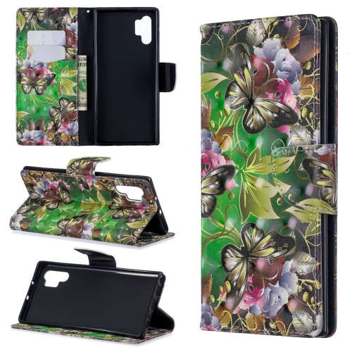 

3D Colored Drawing Pattern Horizontal Flip Leather Case with Holder & Card Slots & Wallet For Galaxy Note10+(Green Butterfly)
