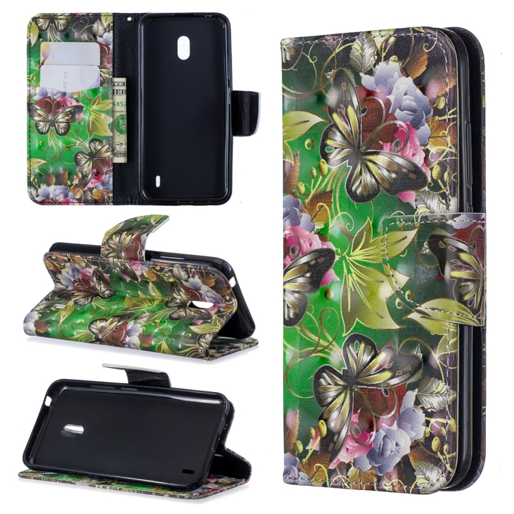

3D Colored Drawing Pattern Horizontal Flip Leather Case with Holder & Card Slots & Wallet For Nokia 2.2(Green Butterfly)