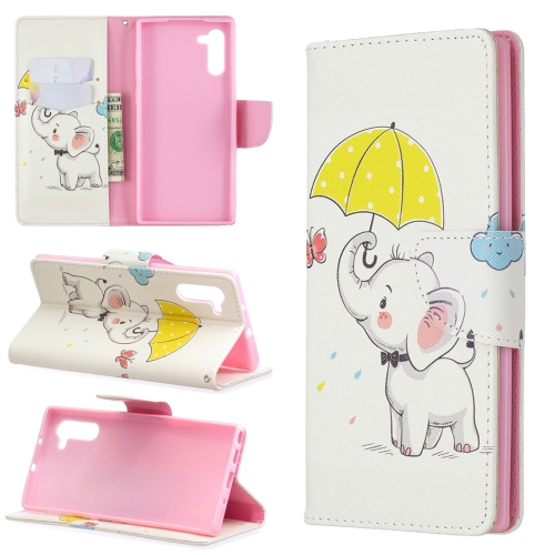 

Colored Drawing Pattern Horizontal Flip Leather Case with Holder & Card Slots & Wallet For Galaxy Note10(Umbrella and Elephant)