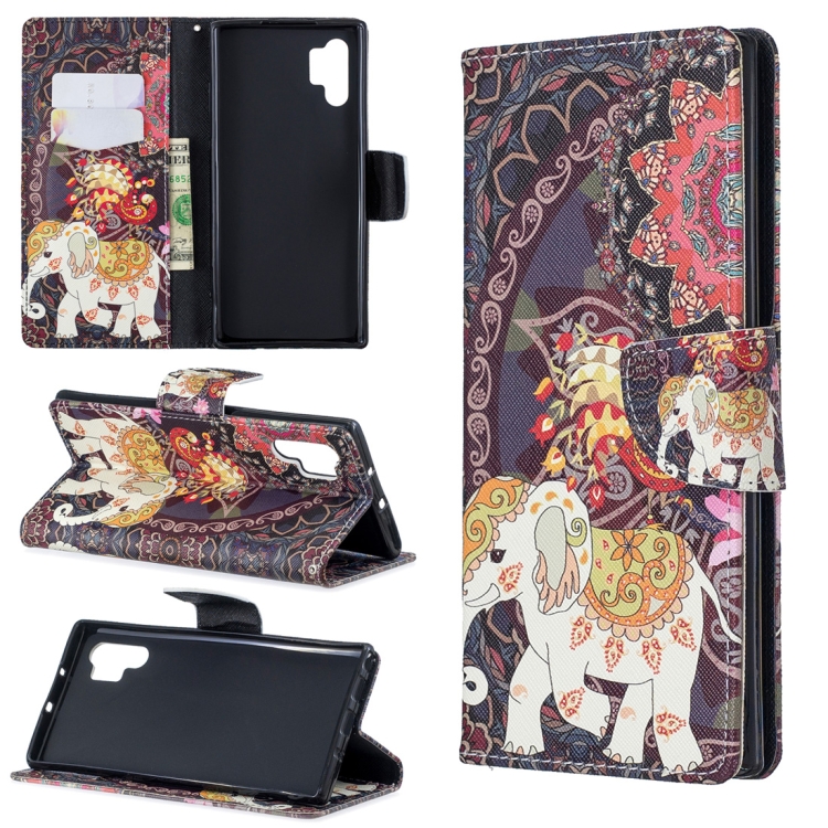 

Colored Drawing Pattern Horizontal Flip Leather Case with Holder & Card Slots & Wallet For Galaxy Note10+(Flower Elephant)