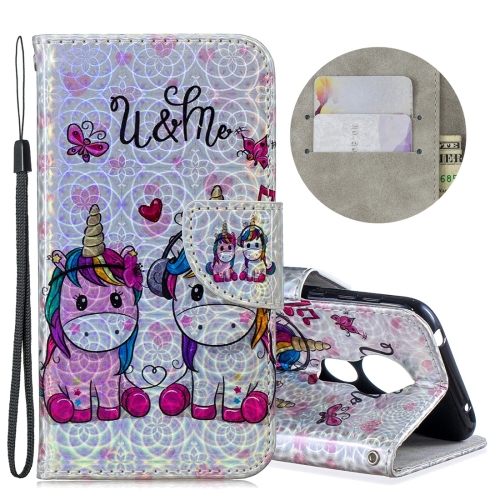 

Dazzle Laser Coloured Drawing Horizontal Flip Leather Case with Holder & Card Slots & Wallet & Lanyard for Motorola Moto G7 Play (EU Version)(Two Unicorns)