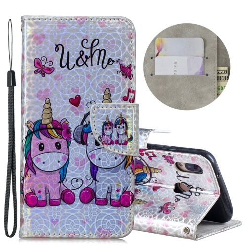 

Dazzle Laser Coloured Drawing Horizontal Flip Leather Case with Holder & Card Slots & Wallet & Lanyard for Huawei P20 Lite / Nova 3e(Two Unicorns)