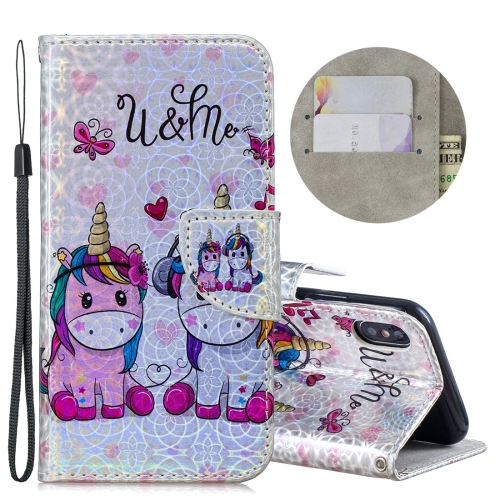 

Dazzle Laser Coloured Drawing Horizontal Flip Leather Case with Holder & Card Slots & Wallet & Lanyard for iPhone X / XS(Two Unicorns)