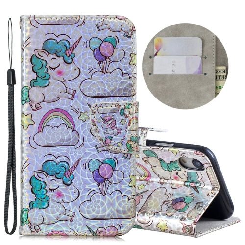

Dazzle Laser Coloured Drawing Horizontal Flip Leather Case with Holder & Card Slots & Wallet & Lanyard for iPhone XR(Rainbow Unicorn)