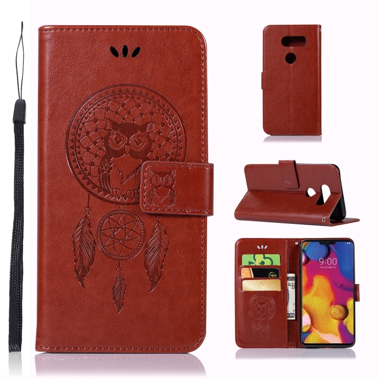 

Wind Chime Owl Embossing Pattern Horizontal Flip Leather Case with Holder & Card Slots & Wallet For LG V40 ThinQ(Brown)