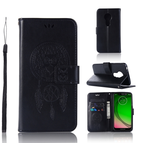

Wind Chime Owl Embossing Pattern Horizontal Flip Leather Case with Holder & Card Slots & Wallet For Motorola Moto G7 Play(Black)