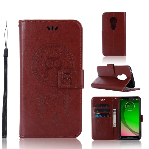 

Wind Chime Owl Embossing Pattern Horizontal Flip Leather Case with Holder & Card Slots & Wallet For Motorola Moto G7 Play(Brown)