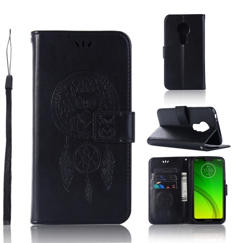 

Wind Chime Owl Embossing Pattern Horizontal Flip Leather Case with Holder & Card Slots & Wallet For Motorola Moto G7 Power(Black)