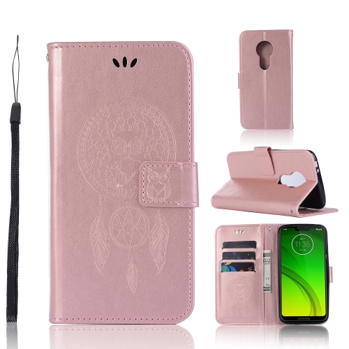 

Wind Chime Owl Embossing Pattern Horizontal Flip Leather Case with Holder & Card Slots & Wallet For Motorola Moto G7 Power(Rose Gold)